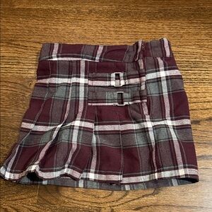 French Toast Burgundy and Gray Plaid Skirt